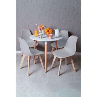 Regalos Miguel Regalos Miguel - Descuento extra - Conjunto Mesa Tower Redonda 80 cm Blanca y Pack 4 Sillas Kelen - Gris