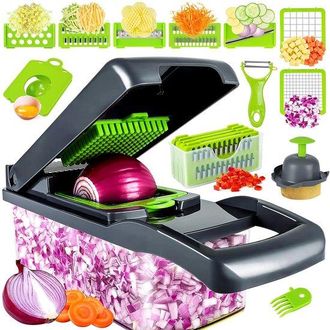 OEM Cortador De Verduras 15 En 1 - Cortador En Cubos - 7 Cuchillas Intercambiables - Para Cortar Frutas, Verduras, Zanahorias, Patatas, Ajos