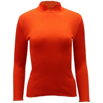 Ganni Ganni High Neck Ribbed Knit Top in Orange Viscose