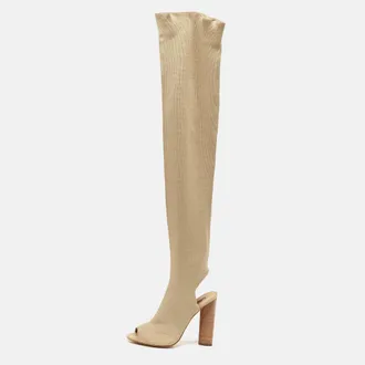 Yeezy by Kanye West Yeezy Season 5 Beige Knit Fabric Over The Knee Length Boots