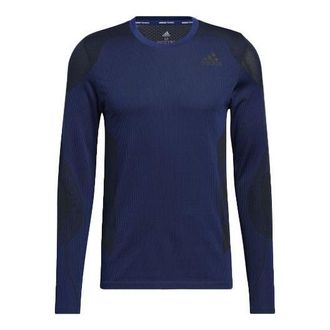 adidas Mens adidas Contrasting Colors Round Neck Long Sleeves Blue T-Shirt H08745
