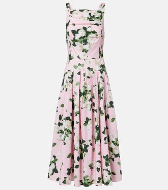 Carolina Herrera Floral pleated cotton-blend midi dress