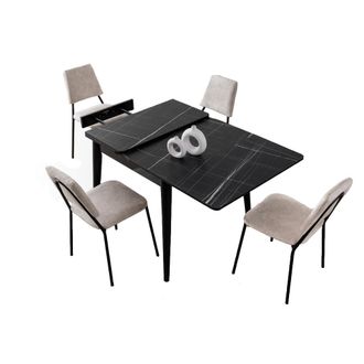 Concept Usine Mesa de comedor extensible para 4 personas en m&aacute;rmol negro de 80 cm