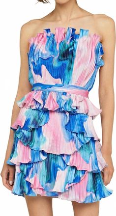 AMUR Jayda Pleated Shell Mini Dress In Tide Pool