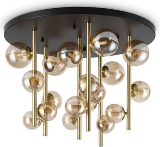 Ideal Lux Ideal Lux - Perlage L&aacute;mpara De Techo Con Forma De Globo, 18 Luces, Lat&oacute;n, Pantalla De Cristal &Aacute;mbar