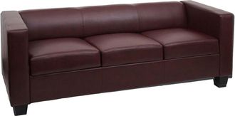 Hhg Non utilizzato] Divano sofa 3 posti lounge moderno elegante serie Lille M65 75x191x70cm ecopelle bordeaux