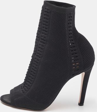 Gianvito Rossi Black Stretch Knit Vires Open Toe Ankle Length Boots