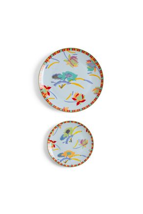 Lisa Corti Porcelain Set Plate of 2 Japanese Light Blue