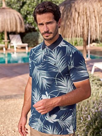 Lerros Poloshirt LERROS LERROS Modisches Poloshirt, sommerlich gemustert, Herren, Gr. XXL, blau (classic navy), 100% Baumwolle, Rundhals, Shirts Poloshirt