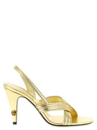 Versace Gold Lamb Leather Stiletto Heel Womens Sandals