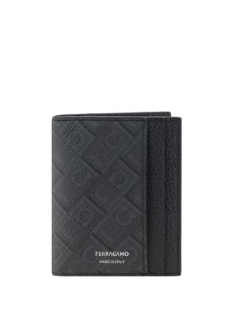 Ferragamo Grained Leather Card Case - Gray