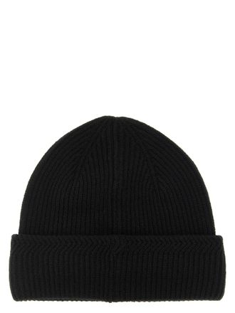 Moncler MO339769BM Virgin Wool & Cashmere Ribbed Beanie - Black
