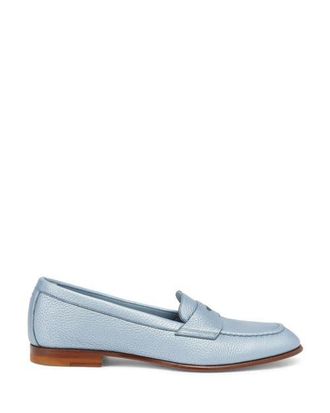 Santoni Womens Tumbled Leather Penny Loafer in Blue at Nordstrom, Size 10.5