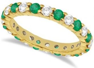 Allurez Eternity Lab Grown Diamond & Emerald Ring Band 14k Yellow Gold (2.35ct)