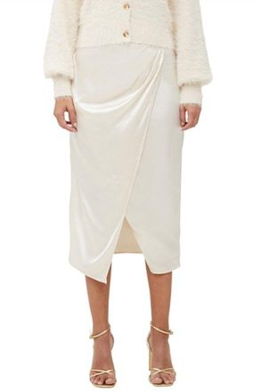 French Connection Inu Satin Midi Wrap Skirt In Classic Cream