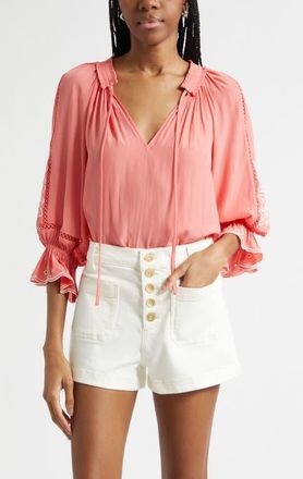 Ramy Brook Haven Embroidered Woven Shirt in Coral at Nordstrom, Size Xx-Small