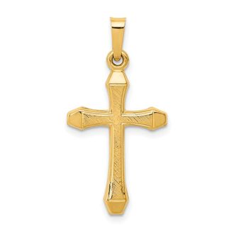 Diamond2Deal 14k Yellow Gold Textured and Polished Latin Cross Pendant