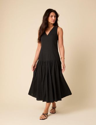 Nobody's Child Black Drop Waist Calla Midi Dress