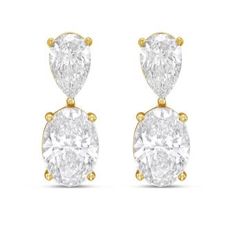 Diana M. Jewels 14K Yellow Gold 8.00 Cts of Lab grown pear and oval shape diamond drop earrings