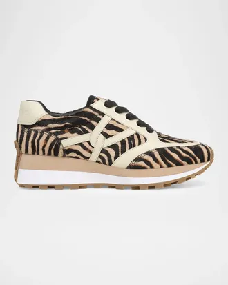 Veronica Beard Valentina Zebra Calf Hair Retro Sneakers