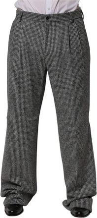 Dolce & Gabbana Pied-de-poule Rechte Geklede Pantalon - Heren - Wijde Broeken - Grijs - 2XL - Wol - Broeken