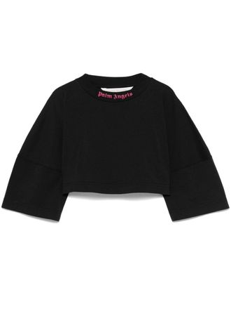 Palm Angels logo-print cropped T-shirt - women - Cotton - M - Black