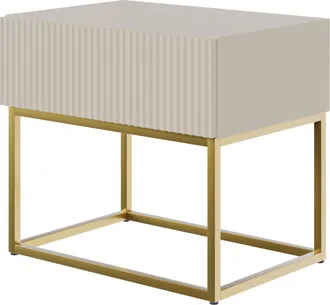 Selsey Selsey - Veldio - Mesita De Noche Con Caj&oacute;n, Gris Beige Taupe Con Pies De Metal Dorado, 50 Cm