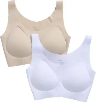 Yogalicious 2-Pack Lasercut Lightly Lined Sports Bras in White/Mist Sand at Nordstrom Rack, Size X-Large