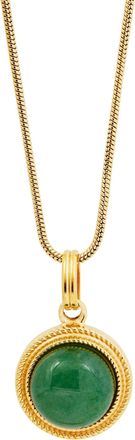 Savvy Cie Jewels GOLD PLATED ROUND GREEN AVENTURINE PENDANT WITH SNAKE CHAIN