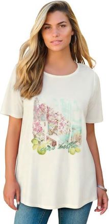Roaman's Plus Size Travel Graphic Tee in White Ciao Bella at Nordstrom, Size 28
