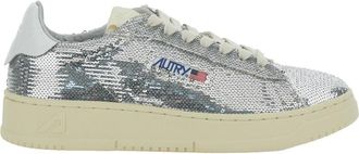 Autry medalist Silver-colored Sneaker With Contrasting Heel And All-over Bead Embellishment In Leather Blend Woman