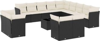 vidaXL Set Sof&aacute;s De Jard&iacute;n 14 Pzas Con Cojines Rat&aacute;n Sint&eacute;tico Negro Vidaxl