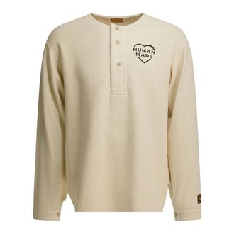 Human Made Long Sleeve T-Shirts, male, White, S, Henley Neck L/S T-Shirt