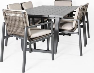 Kactus Republic Conjunto comedor 7pz de aluminio color antracita y ratán sintético