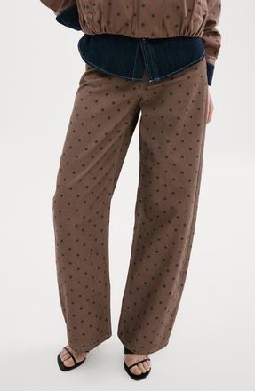 Mango Polka Dot Straight Leg Jeans in Chocolate at Nordstrom, Size 12