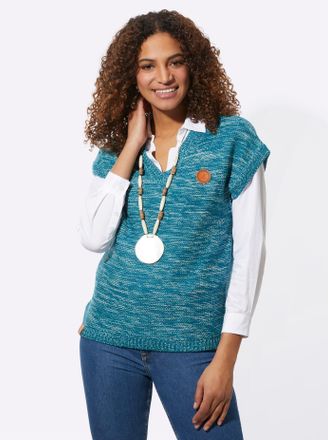 Casual Looks Pullunder CASUAL LOOKS Pullunder, Damen, Gr. 38, blau (petrol, meliert), 54% Baumwolle, 46% Polyacryl, gemustert, mehrfarbig, meliert, Pullover Pullun