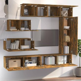 Berkfield Home Classic 7 Piece TV Cabinet Set Smoked Oak Engineered Wood in Brown