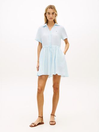 Tommy Hilfiger Womens Linen Mini Shirtdress - Blue - XL