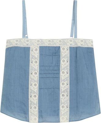 Veronica Beard Olivana Floral Lace Trim Chambray Top in Blue Steel at Nordstrom, Size 16