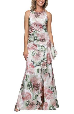 Alex Evenings Metallic Floral Satin Gown in Blush Multi at Nordstrom, Size 10