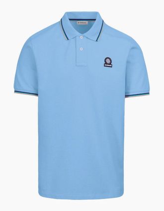 Sandbanks Mens Sandbanks Tipped Badge Pique Polo S1-26 Dusty Blue - Size: 44