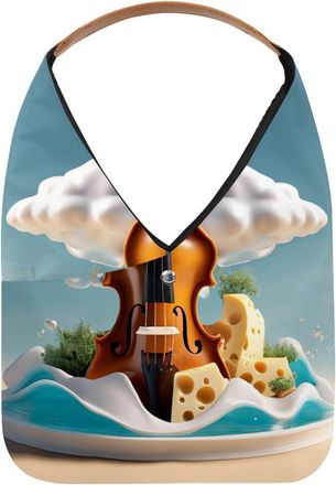 Generic Violin Cheese Pattern Reusable Lightweight Grocery Bags - Foldable Into Compact Pouch, Washable & Sturdy, Multipurpose for Shopping and Travel