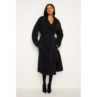 Good American Womens Classic Trench Coat | Black, 351 Size Small/Medium | Good American by Khlo&Egrave; Kardashian