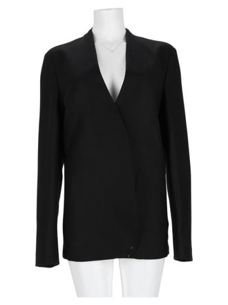 Maison Margiela Minimalist Black Virgin Wool Jacket with Deep V-Neckline