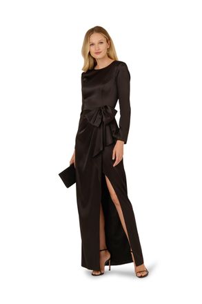 Adrianna Papell Womens Stretch Satin Ruffle Gown - Black - Size 14 UK