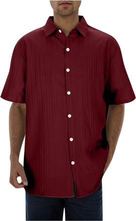 Generic Mens Linen Shirts - Mens Grandad Shirt Casual Short Sleeve Summer Hippie Shirts Loose Fit Hawaiian Shirts for Men Grandad Collar Lightweight Vacation 