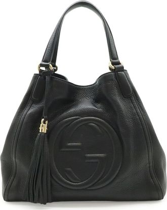 Gucci Black Yellow Leather Shoulder Bag Tote Bag (Pre-Owned)