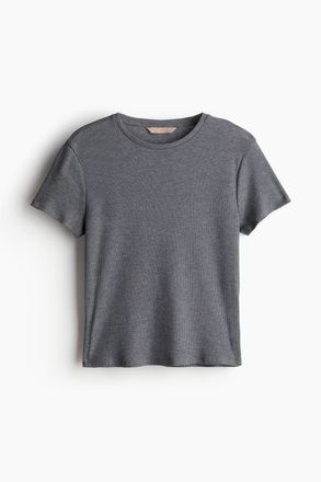H&M Geripptes T-Shirt - Grau