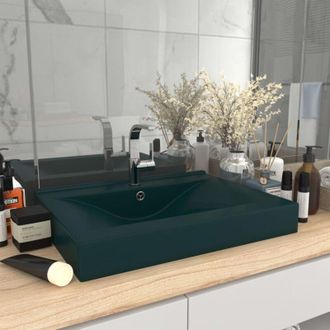 vidaXL Lavabo con Foro Rubinetto Verde Scuro Opaco 60x46cm in Ceramica - Vidaxl