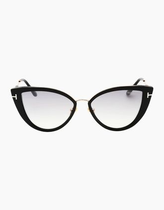 Tom Ford Womens Tom Ford Anjelica-02 Smoke Mirror Lens Shiny Black Sunglasses - Size: ONE size